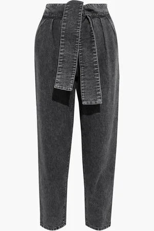 IRO Repu hoch sitzende Cropped Karottenjeans in Acid-Waschung mit Gürtel - Grau - FR 34