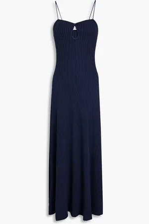 Anna Quan Geripptes Midikleid aus Baumwolle mit Cut-outs - Blau - UK 10