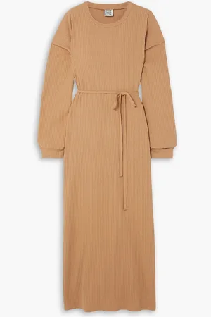Baserange Shaw Midi-Wickelkleid aus einer gerippter Baumwolle - Braun - XS