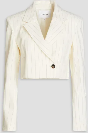 Frame Cropped Blazer aus Twill aus einer Leinenmischung mit Streifen - Weiß - M