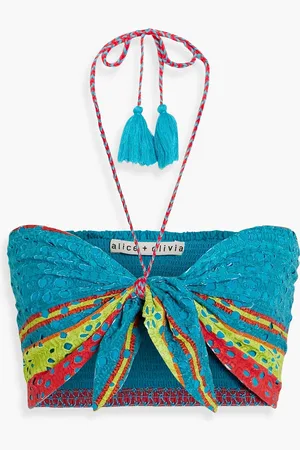 ALICE+OLIVIA Alice Olivia - Livia Cropped Neckholder-Oberteil aus Baumwolle mit Lochstickerei - Blau - US 10