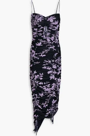 Nicholas Gerafftes Midikleid aus Stretch-Mesh mit floralem Print - - US 0