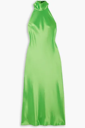 GALVAN Sienna Neckholder-Midikleid aus Satin - Grün - FR 38