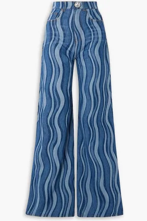AREA Sunray embellished printed high-rise wide-leg jeans - Blau - 27