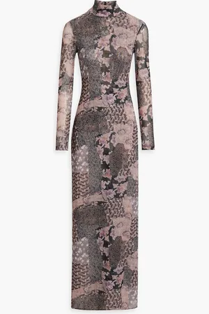 ROSETTA GETTY Maxikleid aus Stretch-Mesh mit floralem Print und Rollkragen - Pink - S