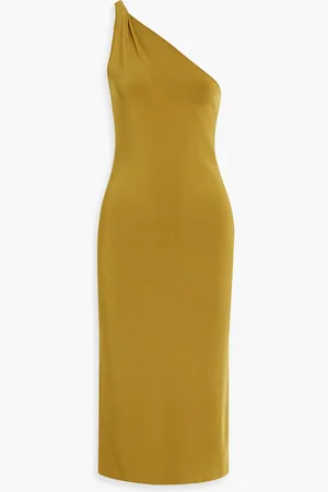 GALVAN Persephone Midikleid aus Stretch-Strick mit asymmetrischer Schulterpartie - Gelb - L