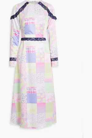 OLIVIA RUBIN Bedrucktes Midikleid aus Satin in Patchwork-Optik - Lila - UK 10