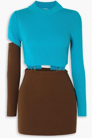 Andersson Bell Zweifarbiges Minikleid aus Rippstrick mit Verzierung und Cut-outs - Blau - S
