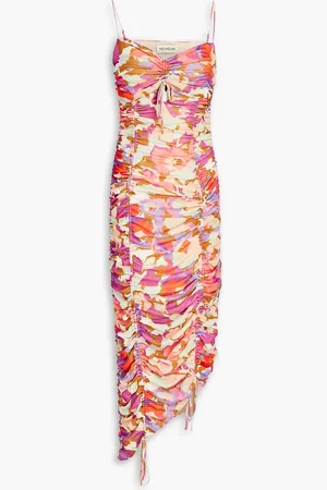 Nicholas Bedrucktes Midikleid aus Stretch-Mesh mit Raffungen - Lila - US 0
