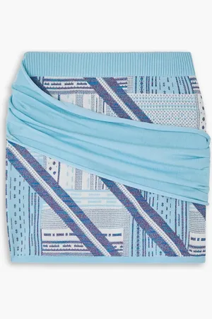 Ahluwalia Bioko Minirock aus einer Wollmischung mit Intarsienmuster und Wickeleffekt - Blau - UK 12