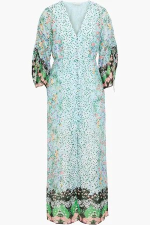 ALICE+OLIVIA Alice Olivia - Arlinda Midikleid aus einer Baumwoll-Seidenmischung mit floralem Print - Blau - US 0