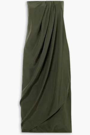 GAUGE81 Onna trägerloses Midikleid aus Seidensatin mit Drapierung - Grün - DE 44