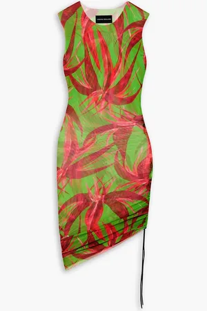 Louisa Ballou Heatwave asymmetrisches Kleid aus Stretch-Tüll mit Blumenprint und Raffungen - - XL