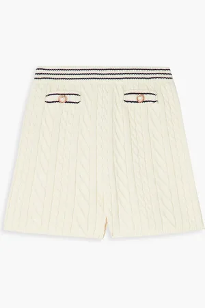 Alessandra Rich Verzierte Shorts aus einer Baumwollmischung mit Zopfstrickmuster - Weiß - IT 44