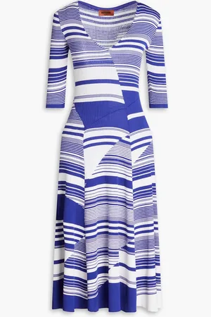 Missoni Gestreiftes Midikleid aus einer Baumwoll-Wollmischung in Rippstrick - Blau - IT 38