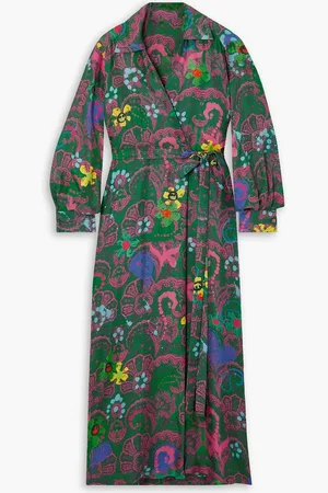 AZ FACTORY Maxi-Wickelkleid aus bedrucktem Seidensatin - - FR 36
