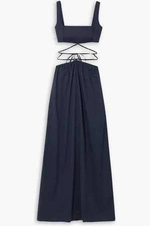 Agua by Agua Bendita Peonia Maxikleid aus Baumwollpopeline mit Zierperlen und Cut-outs - Blau - XL