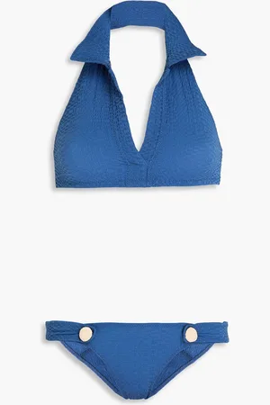 Lisa Marie Fernandez Polo Bikini aus Seersucker mit Zierknöpfen - - 0