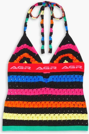 AGR Neckholder-Oberteil aus gestreiftem Lochstrick - - XS