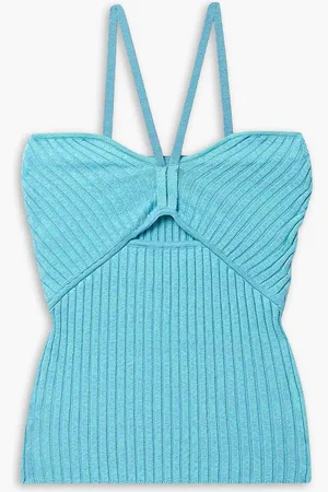 Anna Quan Odil Top aus gerippter Stretch-Baumwolle mit Cut-out - Blau - UK 14