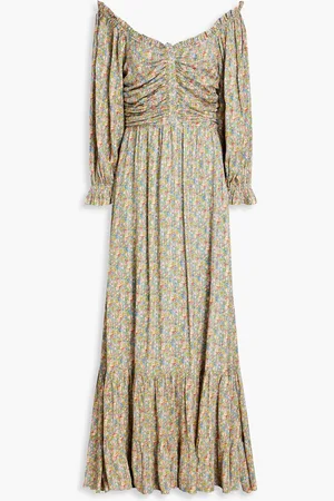 by Ti Mo Maxikleid aus Jacquard mit floralem Print und Raffungen - Grün - XS
