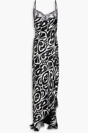Nicholas Maxikleid aus Satin mit Spitzenbesatz und Print - - US 2