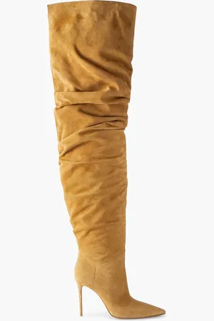 Amina Muaddi Jahleel Overknees aus Veloursleder - Braun - EU 35