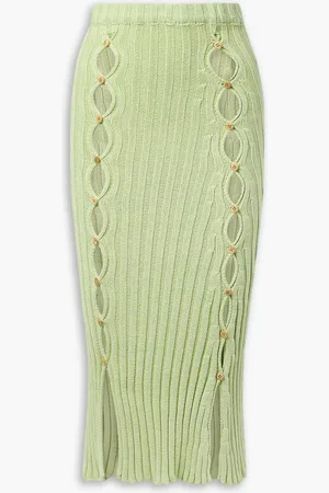 Baserange LouLou gerippter Midirock aus Baumwolle mit Cut-outs - Grün - S