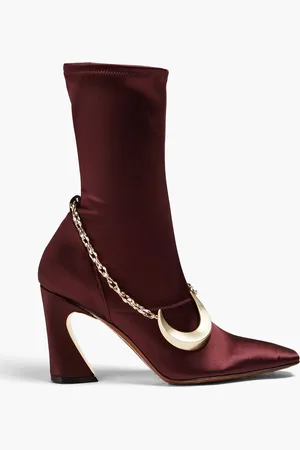 ZIMMERMANN Ankle Boots aus Satin mit Kettendetail - Burgunderrot - EU 39