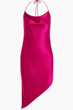 ALICE+OLIVIA Alice Olivia - Harmony asymmetrisches Neckholder-Minikleid aus glänzendem Crêpe - Lila - US 10