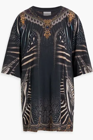 Camilla T-Shirt aus Baumwoll-Jersey mit Print und Verzierung - Grau - XS