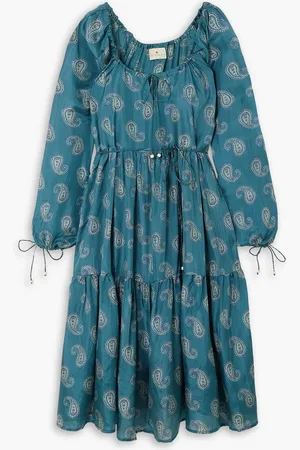 Cubus Zoey Midikleid aus Habutai-Seide mit Paisley-Print zum Binden - Blau - 1