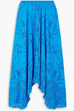 PATBO Asymmetrischer Maxirock aus Stretch-Material mit Lochstickerei - Blau - XL