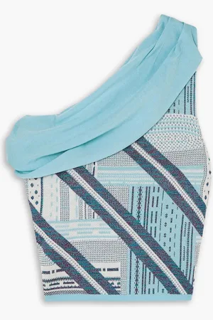 Ahluwalia Bioko verkürztes, asymmetrisches Oberteil aus Jacquard-Strick - Blau - UK 16