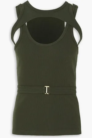 DION LEE Mehrlagiges Tanktop aus geripptem Baumwoll-Jersey - Grün - UK 8