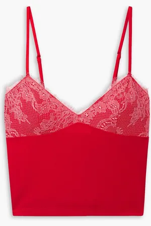 FLEUR DU MAL Top aus Jersey mit Spitzenbesatz - - S