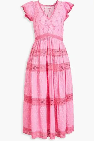 LOVESHACKFANCY Abena Midikleid aus Baumwolle mit Polka-Dots und Häkelspitzenbesatz - - US 00