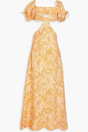 Agua by Agua Bendita Cielo Vuelo Atardecer Maxikleid aus Baumwolle mit floralem Print und Cut-outs - Orange - L