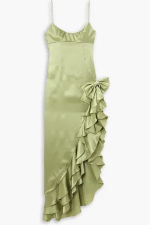 Alessandra Rich Asymmetrisches Maxikleid aus Seidensatin mit Volants - Grün - IT 44