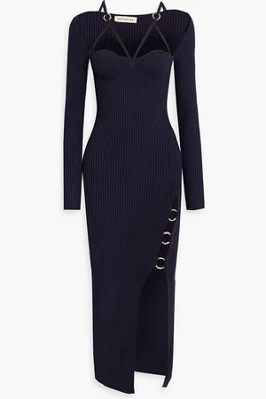 Nicholas Midikleid aus Rippstrick mit Cut-outs und Ringdetails - Blau - L
