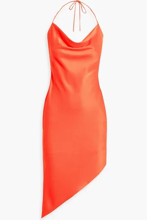 ALICE+OLIVIA Alice Olivia - Harmony asymmetrisches Neckholder-Minikleid aus glänzendem Crêpe - Orange - US 2