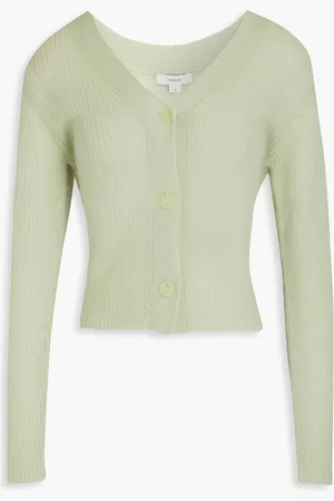 Vince Cardigan aus gebürstetem Rippstrick - Grün - XL