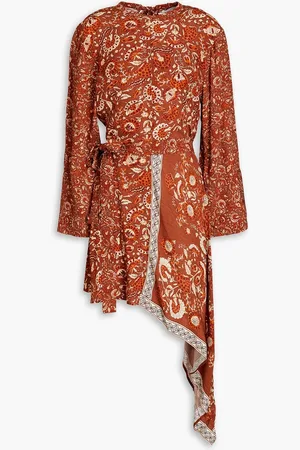 Antik Batik Dansy Kleid aus Crêpe de Chine mit floralem Print und Cut-outs - Braun - FR 40