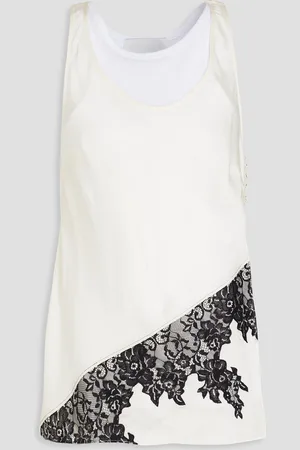 3.1 Phillip Lim Mehrlagiges Tanktop aus Satin und Baumwoll-Jersey mit Spitzenbesatz - Weiß - M