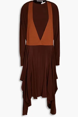 Chloé Zweifarbiges Midikleid aus Crêpe de Chine aus Seide mit Wolleinsatz - Braun - FR 36