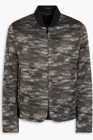Emporio Armani Bomberjacke aus glänzendem Jacquard mit Camouflage-Print - Grau - IT 46