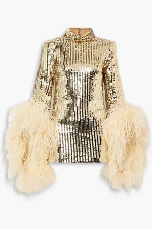 ‎Taller Marmo‎ Del Rio Disco Minikleid aus Tüll mit Pailletten und Federbesatz - Metallic - IT 38