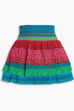 ALICE+OLIVIA Alice Olivia - Bethie gestufter Minirock aus Baumwolle mit Lochstickerei - - US 10