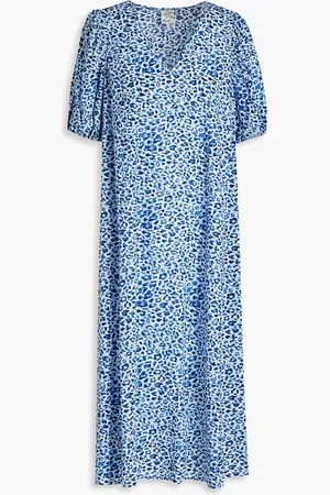 Baum und Pferdgarten Awa Midikleid aus Baumwoll-Seersucker mit Leopardenprint - Blau - DE 36