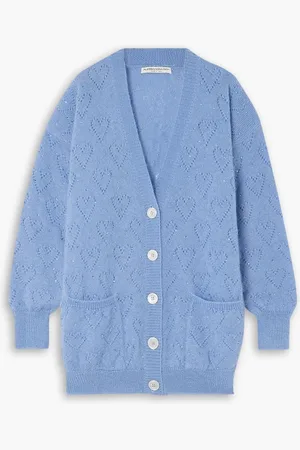 Alessandra Rich Cardigan aus Pointelle-Strick aus einer Mohairmischung mit Kristallverzierung - Blau - IT 36